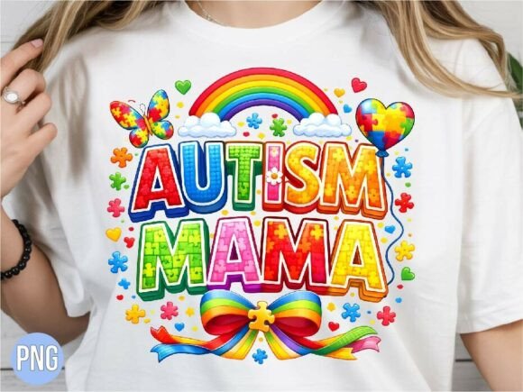 Empowering Creativity with the Colorful Autism Mama Rainbow PNG T-shirt Design