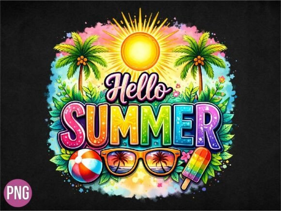Integrating the Hello Summer Beach Palm Tree PNG T-shirt Design into Your Creative Workflow