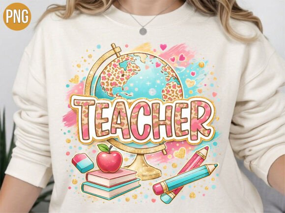 Leopard Globe School Teacher PNG T-SHIRT Design