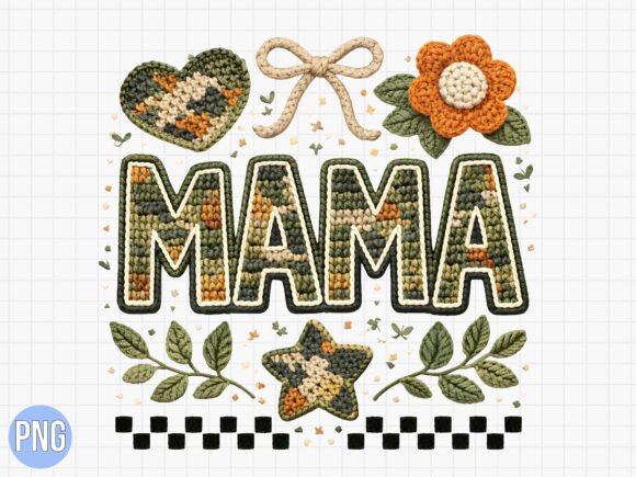 Mama Camo Crochet Embroidery Style PNG