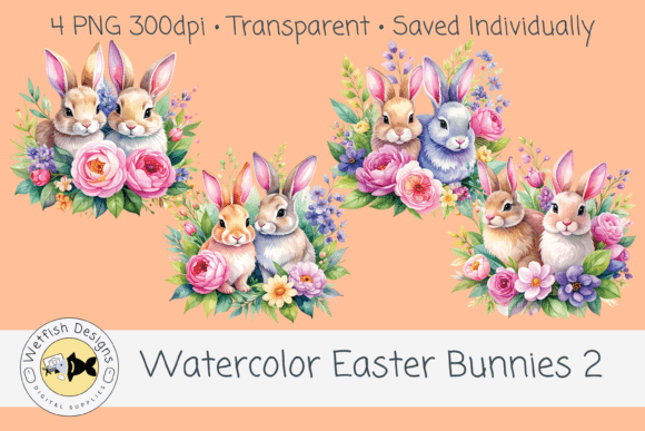 Watercolor PNG Easter Bunnies 2: Elevating Your Spring Designs with Quality Clipart