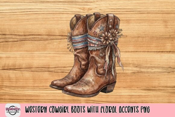 Western Cowgirl Boots Floral PNG